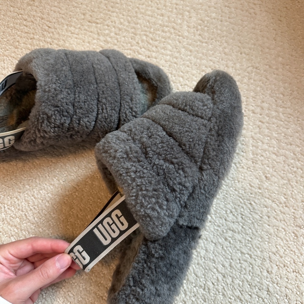UGG Fluffy Gray Slippers size 8 - Picture 2 of 4